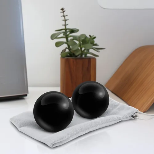 Vista 6 de Coolrunner - Pelotas de mármol negro de 2 pulgadas para la salud china Pelotas de mano para aliviar el estrés para ejercicios de mano
