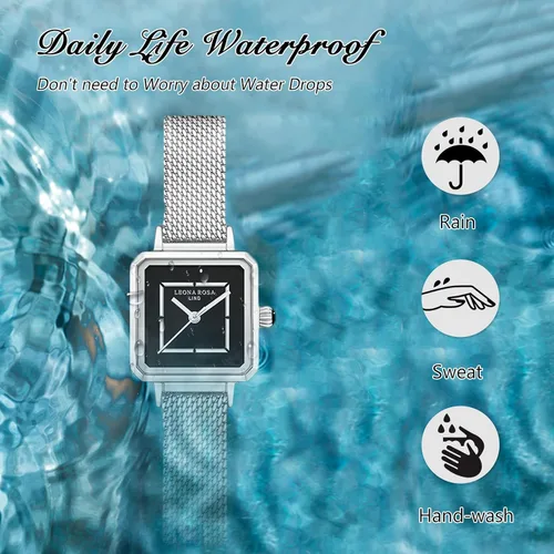Vista 5 de RORIOS Relojes analógicos de cuarzo para mujer, con correa de cuero, esfera cuadrada, relojes de pulsera impermeables para mujer