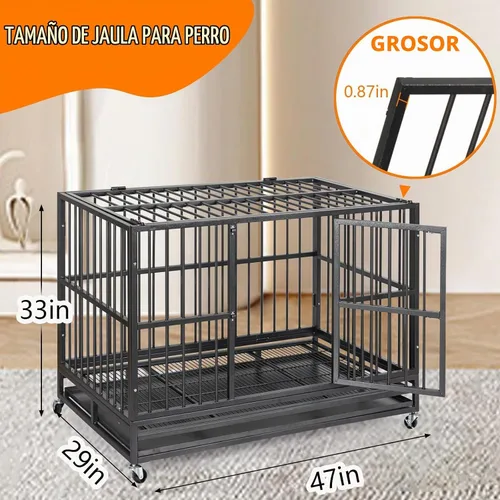 Vista 3 de Garvee Jaula para perros indestructible de 48 pulgadas, jaula para perros grande resistente con rueda