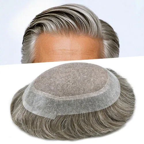 Vista 51 de Toupee para hombres Piezas de pelo fino mono para hombre Toupee sistema de reemplazo de pelo para hombres línea capilar natural para hombre postizo