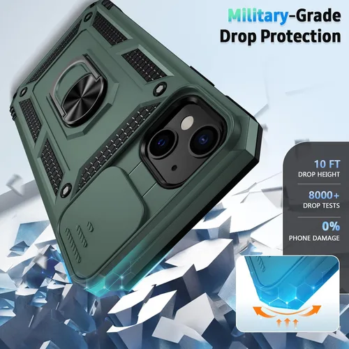 Vista 4 de Funda para iPhone 13 Mini con cubierta para lente de cámara, protector de pantalla HD, protección contra caídas de grado militar de 10 pies, soporte