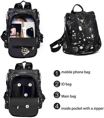Vista 4 de Mochila de mujer, bolsa de viaje impresa estrella, bolsa de compras de moda de gran capacidad, Cielo estrellado, Moderno