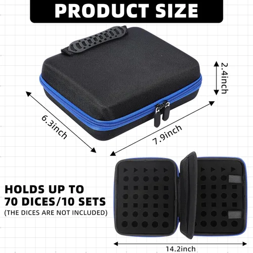 Vista 2 de Aoriher 1 Pcs Dice Case with Removable Slotted Tray for Storage Game Storage Case Dice Holder Holds up to 70/10 Sets (Blue)