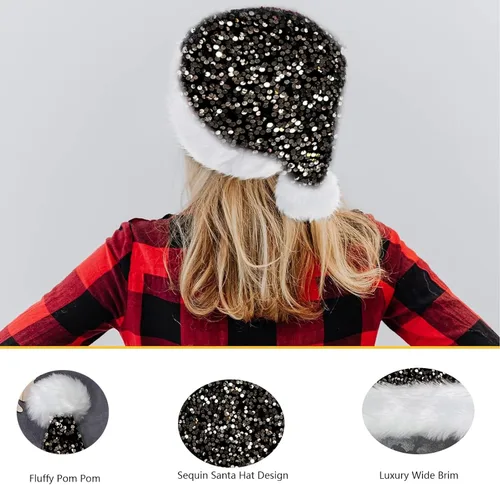 Vista 3 de Sombrero de Navidad Morado para Adultos, Sombrero de Papá Noel con Lentejuelas Moradas Personalizado Súper para Navidad Vacaciones Fiesta de Año