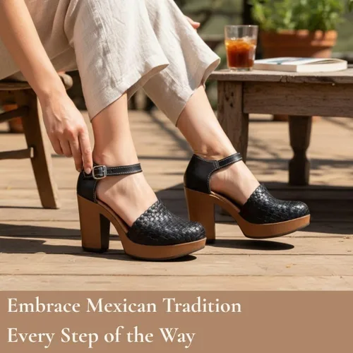 Vista 3 de Zapatos de Plataforma de Cuero Mexicano para Mujer - Modelo 5H02 Negro