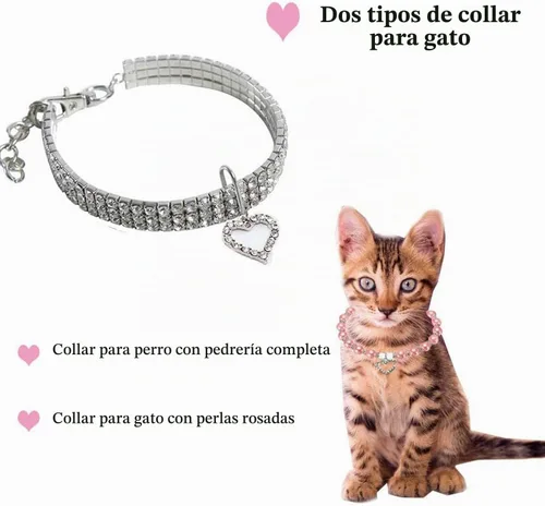 Vista 3 de Juego de Collar y Correa de Perro con Diamantes de Imitación y Perlas, Ajustable, Perros/Gatos Pequeños, Hembra, Elegante, Perla