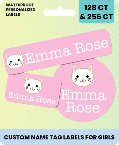 Vista 10 de Suministros escolares etiquetas de nombre personalizadas, etiquetas adhesivas de nombre personalizadas lavables para niñas, etiquetas adhesivas