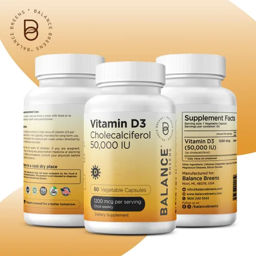 Vista 3 de Balance Breens Vitamina D3 50,000 UI - 60 cápsulas vegetales - Suplemento de vitamina D sin gluten de alta potencia sin OMG