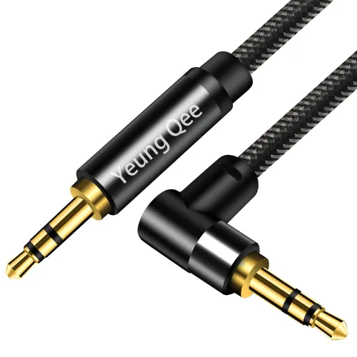 Vista 2 de Cable auxiliar de 0.138 in de 1 pie, cable de audio estéreo trenzado de nailon de 0.138 in macho a macho, adaptador de entrada auxiliar