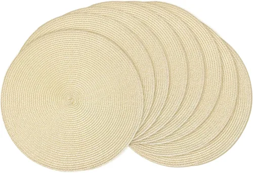 Vista 21 de AHHFSMEI Juego de 6 manteles individuales redondos trenzados de 15 pulgadas para mesas de comedor, tejido natural, resistentes al calor, color beige