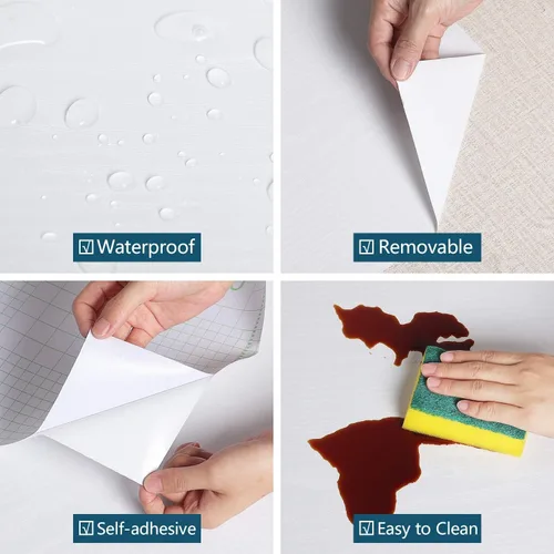 Vista 6 de VEELIKE Cubiertas de madera para encimeras de despegar y pegar, papel tapiz autoadhesivo blanco, impermeable, extraíble, papel de contacto