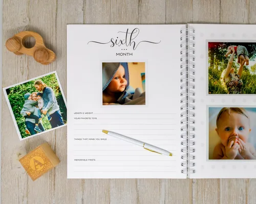 Vista 6 de Baby Memory Book - Hard Cover First Year Album Personalized with Baby’s Name - Boy Baby Journal (Blue Gingham)