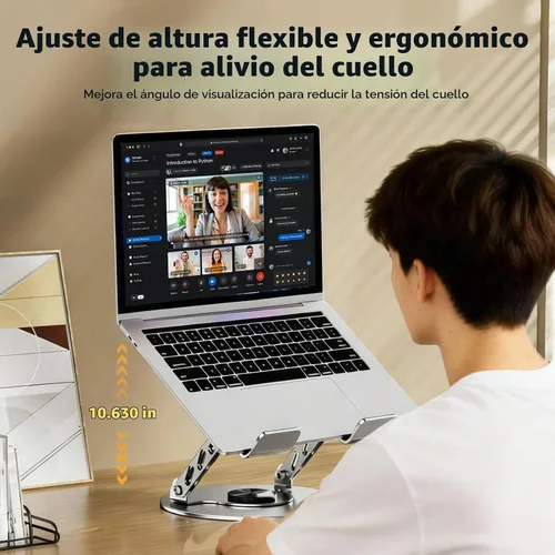 Vista 5 de Laptop Stand for Desk - All-Metal Ergonomic Computer Stand & Laptop Riser, 360° Rotatable & Adjustable & Foldable, Laptop Holder for MacBook Gris