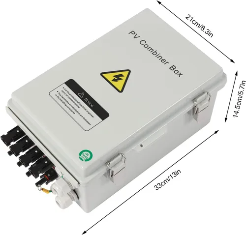 Vista 5 de Caja combinadora fotovoltaica, 4 cuerdas, caja combinadora solar con fusible de corriente nominal de 10A, disyuntor de 63A, arreste de rayos