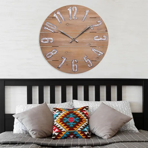 Vista 4 de LaCrosse 404-3960W Reloj de pared de cuarzo de madera rústica de 23.5 pulgadas