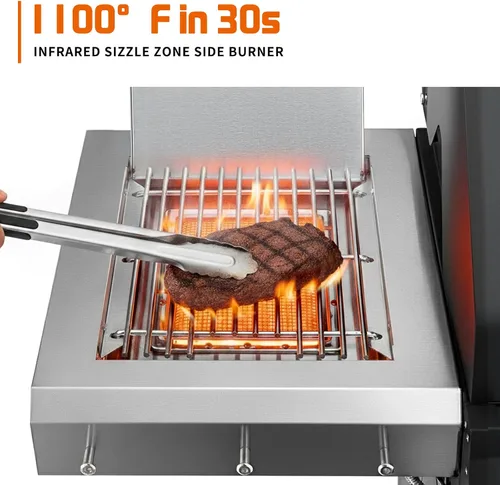 Vista 2 de SKOK Parrilla de gas propano de 4 quemadores con quemadores laterales y traseros infrarrojos, parrilla de barbacoa al aire libre con rejillas