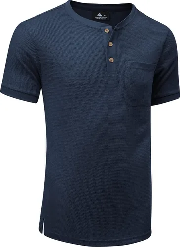 Vista 3 de GEEK LIGHTING Camisa Henley de manga larga para hombre casual con botones básica ajuste regular cuello