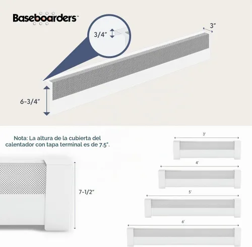 Vista 4 de Baseboarders Basic Series Cubierta Deslizable para Calentador de Zócalo de Acero Galvanizado de 3 pies (36 pulgadas) + Tapas Terminales Izquierda