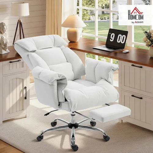 Vista 2 de HOMCOM Silla de oficina ejecutiva cómoda con reposapiés, silla giratoria reclinable de escritorio para computadora con respaldo alto plegable, cojín