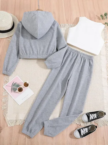 Vista 2 de Floerns Conjunto de 3 piezas para niñas con sudadera y chaqueta