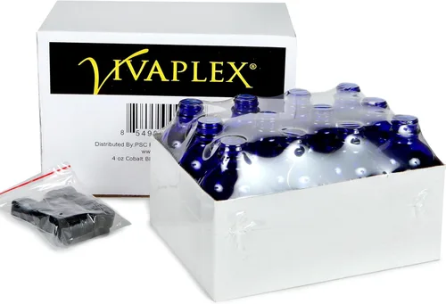 Vista 3 de Vivaplex, 12, azul cobalto, botellas de vidrio de 4 onzas, con tapas