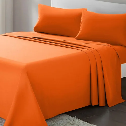Vista 6 de ARTALL Juego de sábanas de 3 piezas con bolsillo profundo de microfibra cepillada 1800, tamaño individual, naranja