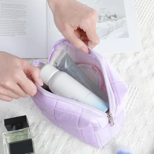 Vista 7 de Sibba Bolsa de maquillaje, bolsa suave para lápices, estuche estético para cosméticos, baño, ducha, organizador de artículos de aseo de felpa