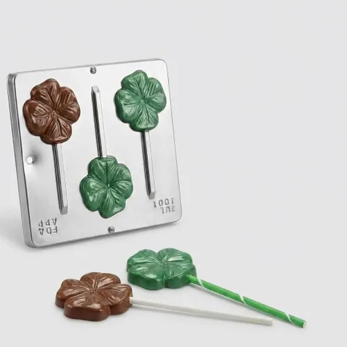 Vista 5 de Cuatro hojas trébol/trébol piruleta chocolate caramelo molde Día de San Patricio 4001