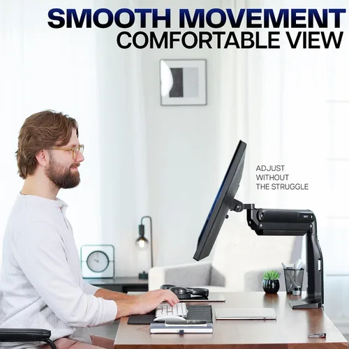 Vista 8 de VIVO Soporte de aluminio ultraancho para monitor, clásico, se adapta a pantallas de computadora de hasta 49 pulgadas, brazo neumático articulado