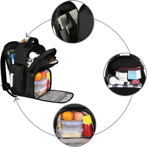 Vista 9 de MATEIN Mochila de almuerzo para hombres de trabajo, mochila táctica de 15.6 pulgadas con compartimento para el almuerzo, mochilas grandes para Negro