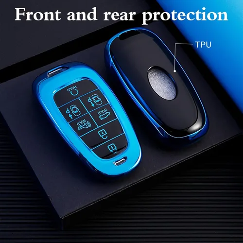 Vista 7 de Funda para llavero Hyundai con llavero de TPU de alta calidad, funda protectora de 360 grados para Hyundai Sonata Santa fe Tucson 2019 2020 2021