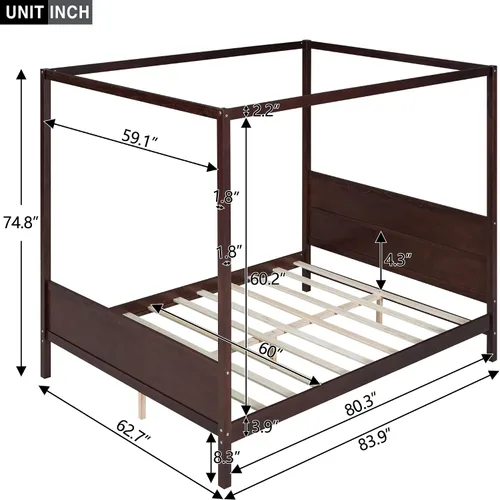 Vista 2 de Harper & Bright Designs Marco de cama moderno tamaño Queen, plataforma de madera con cabecera y estribo, soporte de listones, no necesita somier