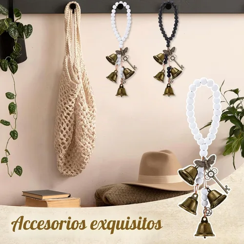 Vista 6 de Jetec 2 piezas de campanas de bruja para proteger las puertas, campanas de viento de bruja, corona hecha a mano para decoración de puerta del hogar