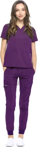 Vista 17 de Dagacci Medical Uniform® Women's V-Neck Jogger Scrubs Negro