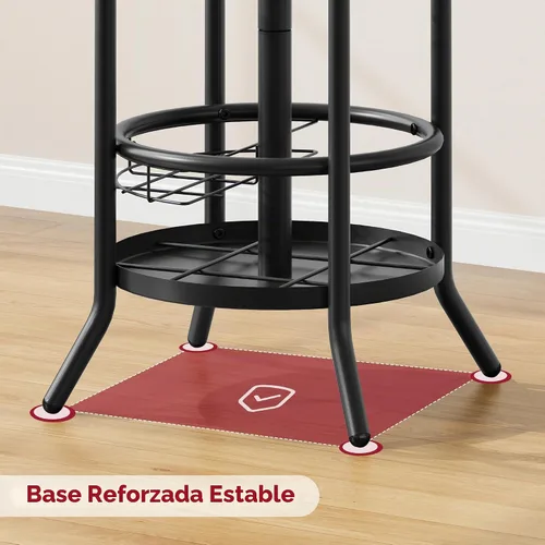 Vista 7 de Tajsoon Perchero con Soporte para Paraguas, Árbol de Abrigos Independiente con 16 Ganchos, Soporte para Perchero para Sala de Estar, Dormitorio Negro