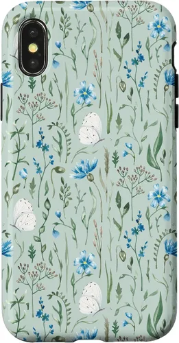 Vista 5 de Funda para iPhone 12 mini Azul y Verde Wildflower Butterfly Meadow Botanical (Sage)
