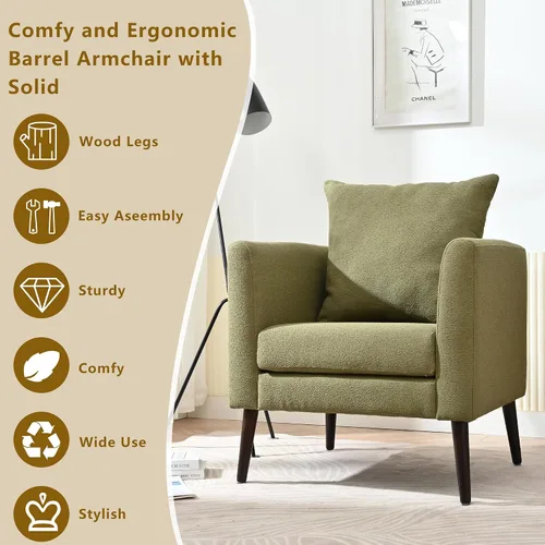 Vista 6 de Setawix Barrel - Juego de 2 sillas decorativas, sillón tapizado de vellón, silla redonda moderna de mediados de siglo, cómoda silla con brazo