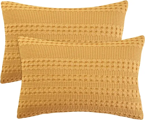 Vista 94 de PHF Fundas de almohada 100% algodón con tejido de gofre de 24 x 24 pulgadas, paquete de 2 fundas cuadradas para decoración elegante del hogar, sin