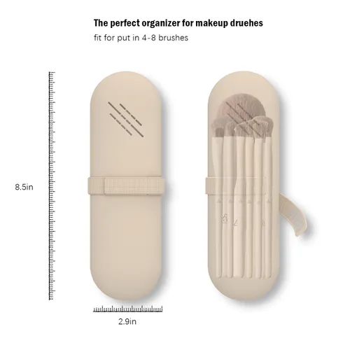 Vista 6 de Soporte para brochas de maquillaje de viaje, estuche organizador de maquillaje, bolsa de cosméticos, organizador de artículos de tocador, bolsa Nogal