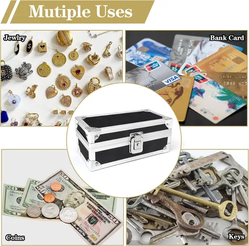 Vista 6 de Caja de efectivo con cerradura, caja de dinero de aluminio, almacenamiento de efectivo bloqueable con bandeja