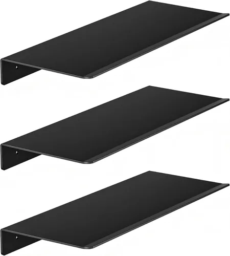 Vista 8 de Estantes flotantes de pared de metal, pequeño estante de exhibición montado en la pared para coleccionables, juego de mini estantes colgantes