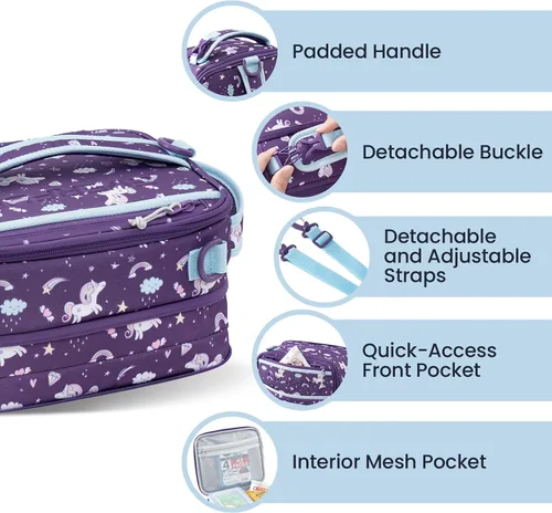 Vista 5 de Everfun Lonchera expandible para niñas con contenedor, bolsa de almuerzo Bento aislada, reutilizable, resistente al agua, bolsa de almuerzo