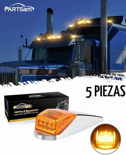 Vista 2 de Partsam 31LED - Luz de marcador de cabina ámbar impermeable para techo superior, compatible con Peterbilt/Kenworth/Freightliner/ Western