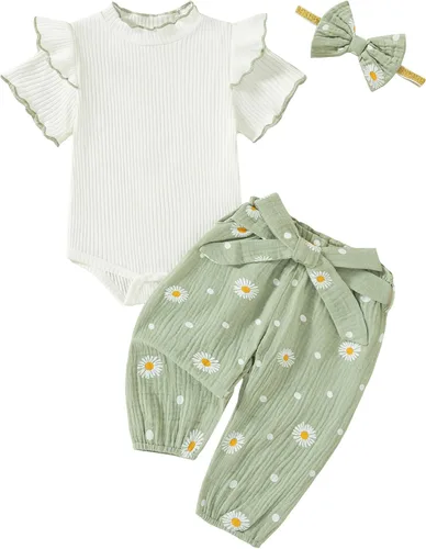Vista 21 de SUNNY PIGGY Ropa para bebé recién nacida, 4 piezas, lindos trajes de otoño Rosa (Bow Pink)