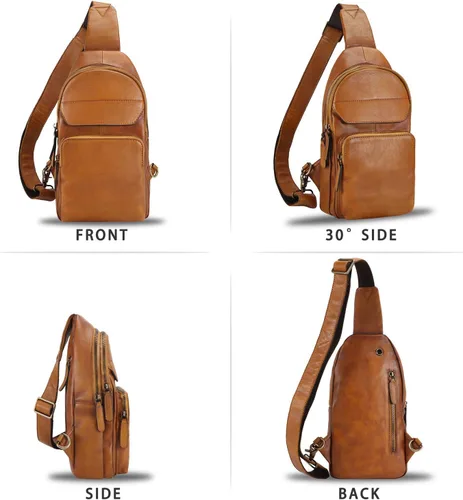 Vista 4 de Bolso bandolera de cuero genuino para hombre y mujer, bolso cruzado hecho a mano, retro, mochila de hombro vintage