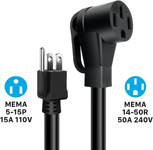 Vista 3 de Cable adaptador de 50 amperios a 15 amperios de 110 voltios, Nema 5-15P macho a 14-50R hembra conector de alimentación para cargadores EV de nivel 1