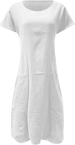 Vista 3 de LISTHA Vestido largo de manga larga para mujer de algodón caftán liso casaul de gran