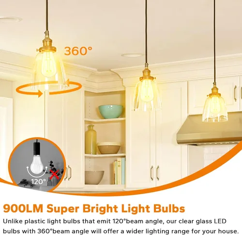 Vista 5 de TOBUSA Bombillas LED Edison vintage equivalentes a 60 W, bombillas LED superbrillantes de 900 lúmenes, bombillas de filamento LED antiguas ST58 de 6