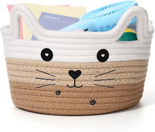 Vista 20 de Zopeal Cesta de almacenamiento tejida para gatos, organizador tejido con orejas, juguete decorativo de Navidad para mascotas, bonita canasta