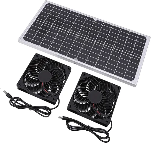 Vista 3 de Kit de ventilador de doble extractor alimentado por energía solar, circulación de aire eficiente para invernaderos, cobertizos, casas de mascotas